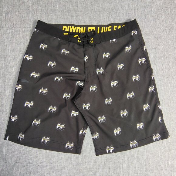 Dixxon Board Shorts Size 36 Black AOP Moon Eyes 2 Pocket Swim Trunks Mens - Picture 1 of 10
